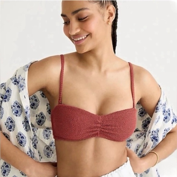 NWT J. Crew Scrunchie Sweetheart Bikini Top in Terracotta with 2 Straps, Size 3X - Picture 4 of 15